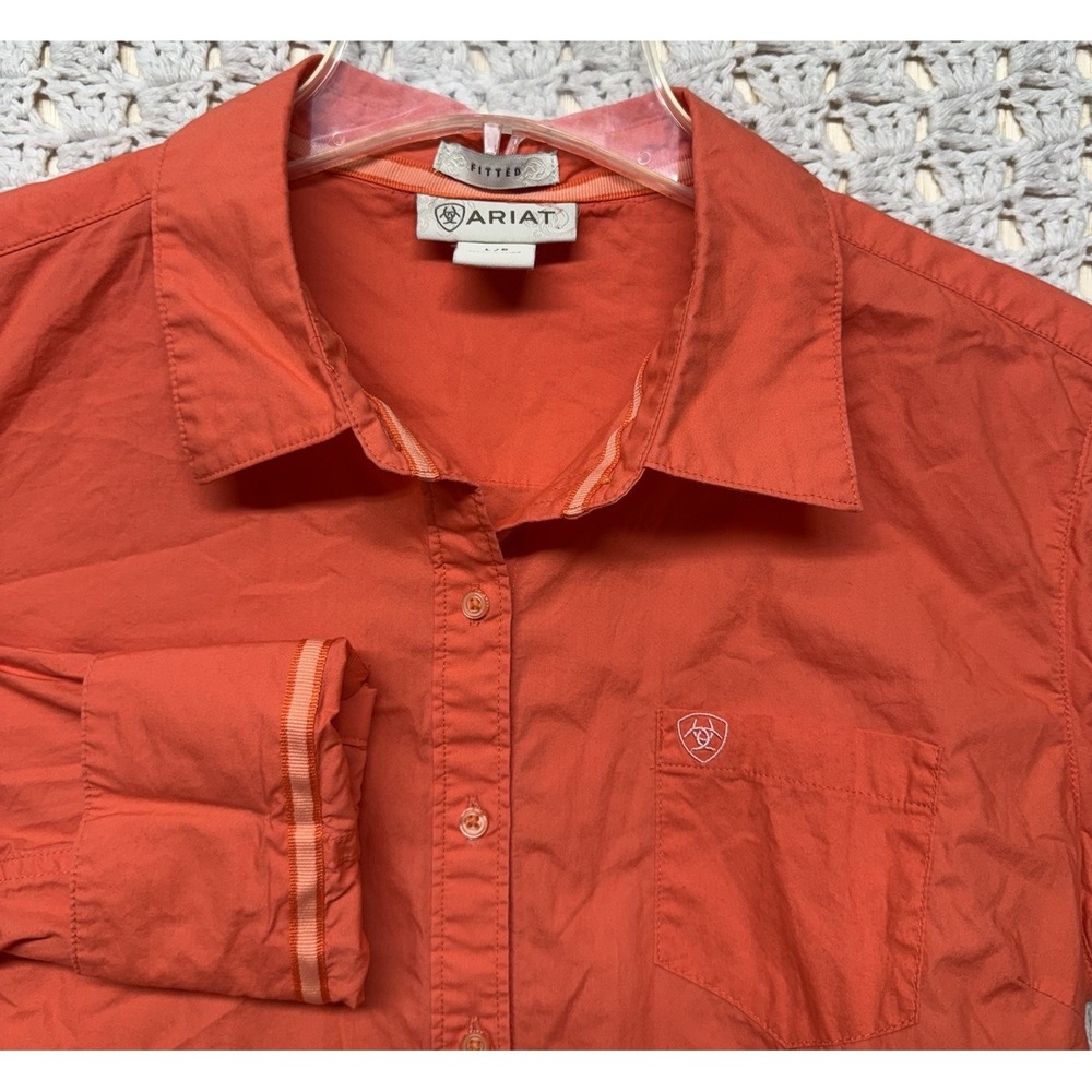 Ariat Western Shirt Womens L Orange Fitted Casual Button Up Long Sleeve